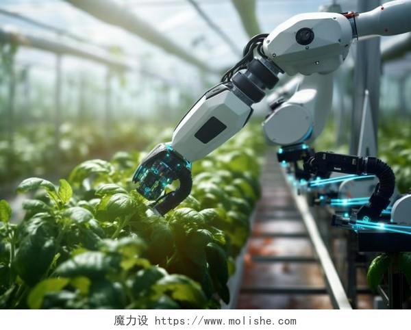 农业科技绿色蔬菜大棚机器人自动化场景